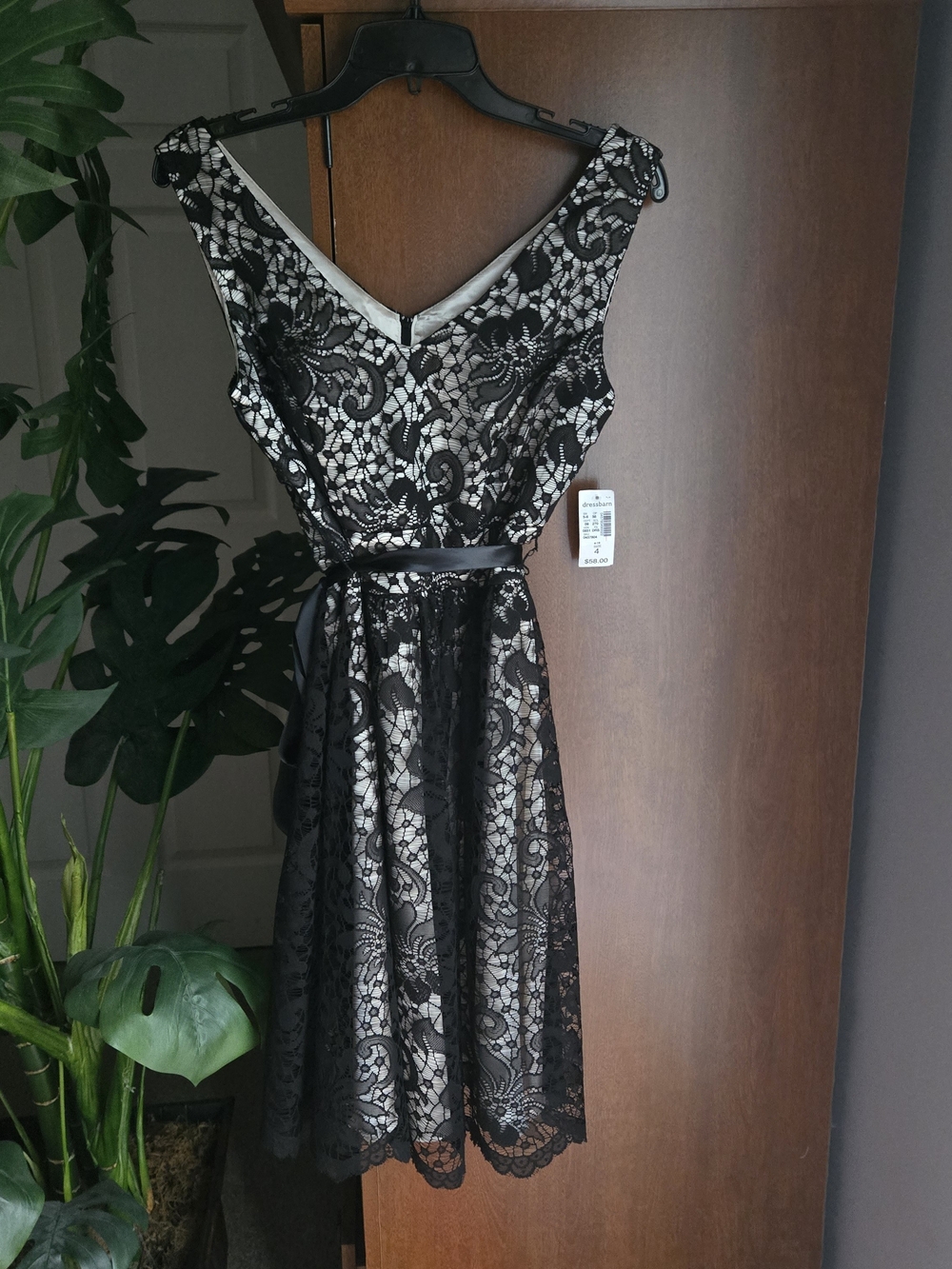 Dress Barn Black Lace Midi Dress with Nude Underlay